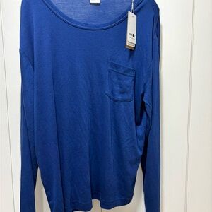 NN07 No Nationality Shirt Mens Size XL Blue Long Sleeve Crew Neck Pocket NWT New